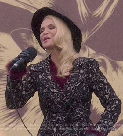 Lavinia's lace trench coat on Trial and Error