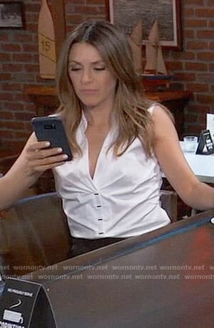 Margaux's white sleeveless button front top on General Hospital