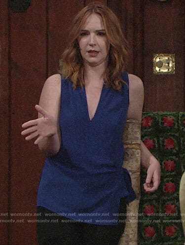Mariah's blue wrap top on The Young and the Restless