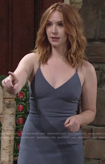 Mariah's steel blue bridesmaid dress on The Young and the Restless