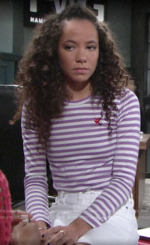 Mattie's purple striped heart tee on The Young and the Restless