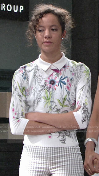 Mattie's white floral sweater on The Young and the Restless