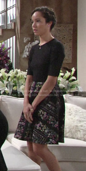 Mattie's black floral-skirt dress on The Young and the Restless