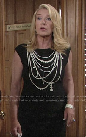 Nikki's pearl necklace print dress on The Young and the Restless
