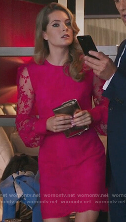 Sutton's pink lace mini dress on The Bold Type