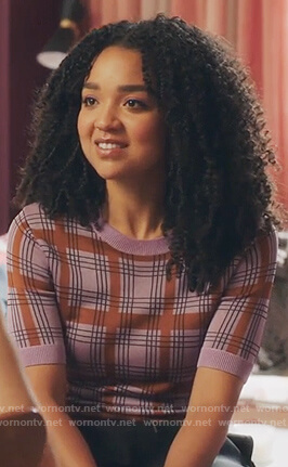 Kat's purple checked top on The Bold Type