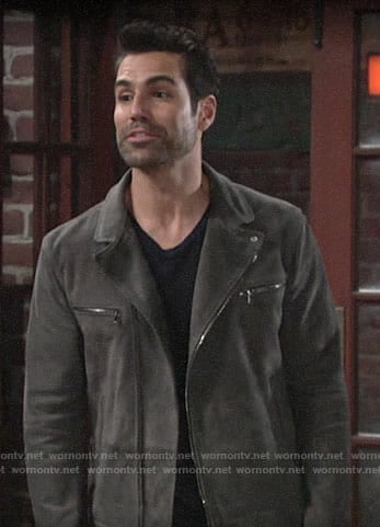 Rey's grey suede jacket on The Young and the Restless