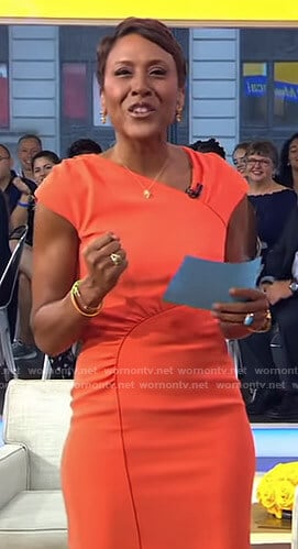 Robin's orange gathered dress on Good Morning America