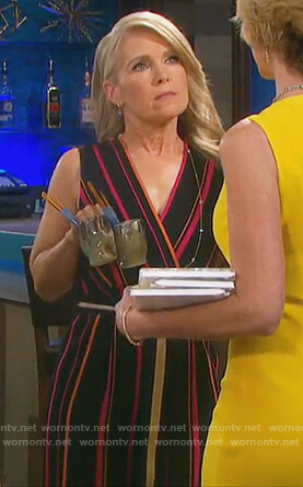 Jennifer's black striped wrap jumpsuit on Days of our Lives