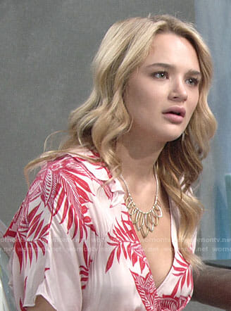 Summer's red and white printed wrap dress on The Young and the Restless