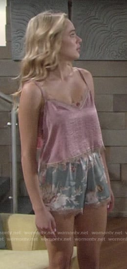 Summer's floral shorty pjs on The Young and the Restless