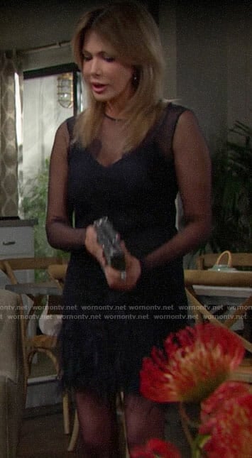 Taylor's navy lace and feather dress on The Bold and the Beautiful