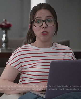 Esther's white and red striped tee on Alone Together