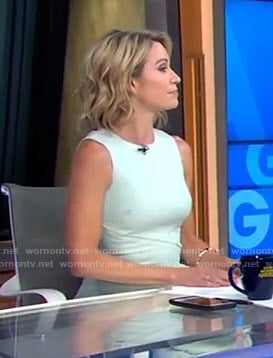Amy's pastel blue sleeveless dress on Good Morning America