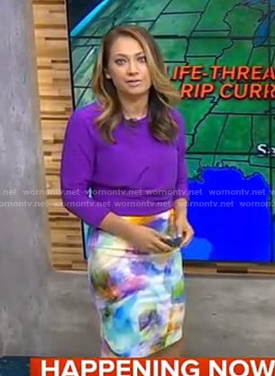Ginger's purple top and printed pencil skirt on Good Morning America