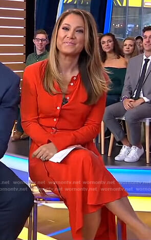 Ginger's red asymmetric button down dress on Good Morning America