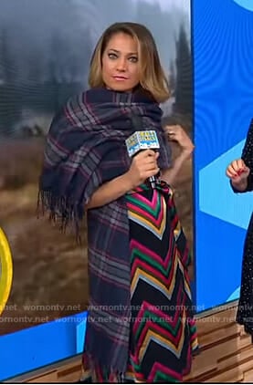 Ginger's black zig zag striped dress and plaid scarf on Good Morning America