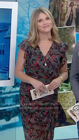 Jenna's black floral ruched side midi dress on Today