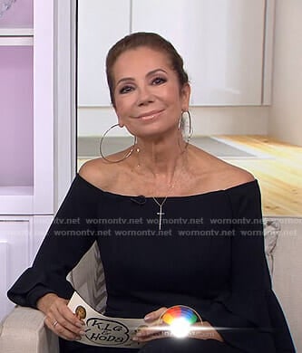 Kathie's black off-shoulder jumpsuit on Today