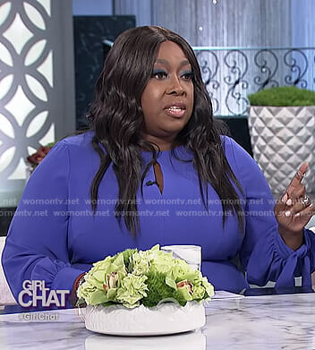 Loni's blue keyhole jumpsuit on The Real
