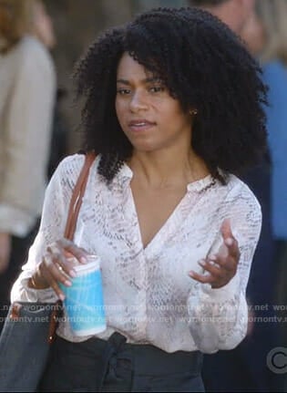 Maggie's pink snake print blouse on Grey's Anatomy
