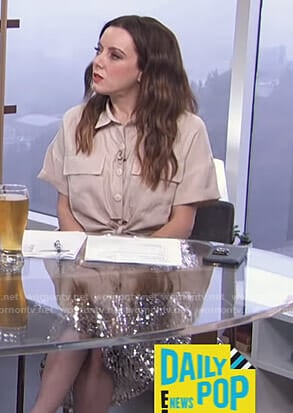 Melanie's beige short sleeve shirt and sequin skirt on E! News Daily Pop
