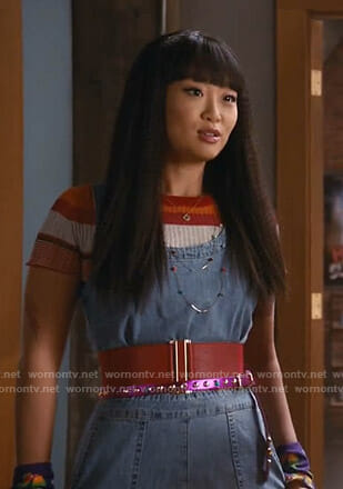 Monica's multicolor striped tee on Take Two