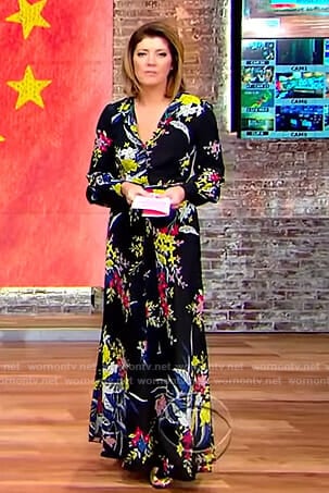 Norah's black floral maxi dress on CBS This Morning