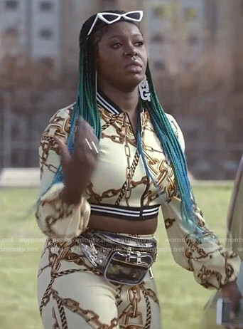 Porsha's yellow chain print cropped jacket and leggings on Empire