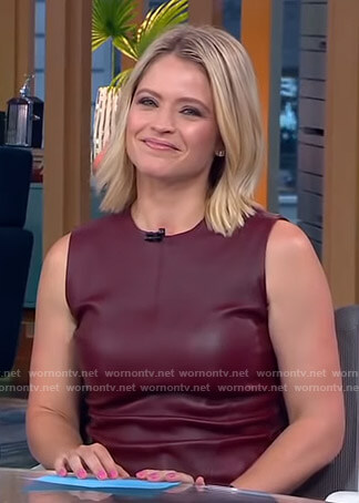 Sara's burgundy sleeveless leather top on GMA Day