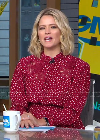 Sara's red floral embroidered dress on GMA Day