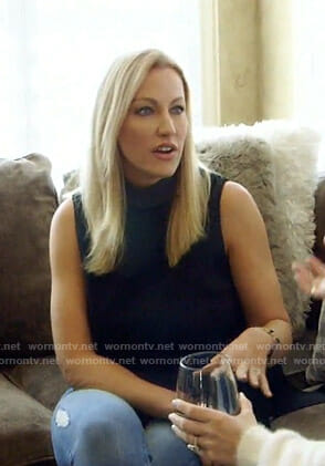Stephanie's black draped back top on The Real Housewives of Dallas
