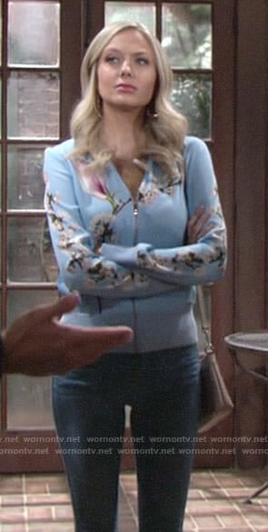 Abby's blue floral jacket on The Young and the Restless