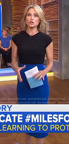 Amy's black top and blue pencil skirt on Good Morning America