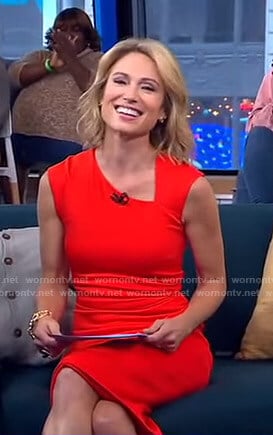 Amy's red asymmetric v-neck dress on Good Morning America
