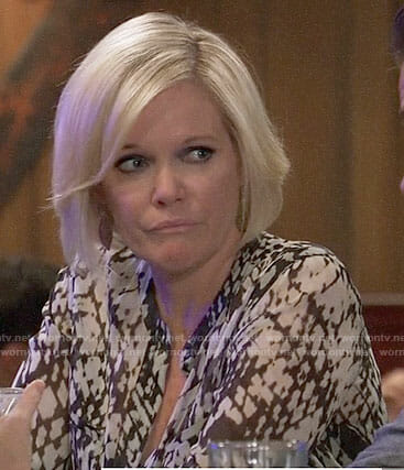 Ava's black and white printed blouse on General Hospital