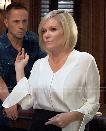 Ava's white pearl inset blouse on General Hospital