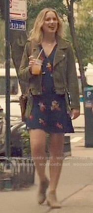 Beck's blue floral dress and suede moto jacket on YOU