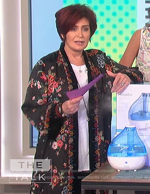 Sharon's black floral embroidered kimono on The Talk