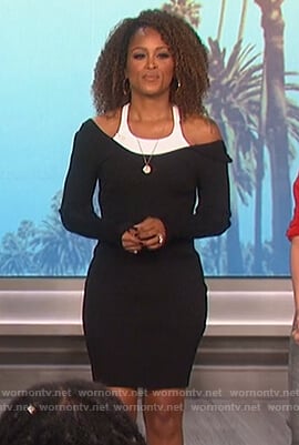 Eve's black layered sweater dress on The Talk