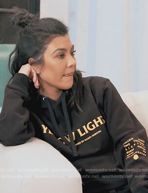 Kourtney's black Yellow Lights hoodie on Keeping Up with the Kardashians