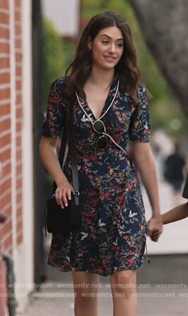 Fiona's blue floral print wrap dress on Shameless