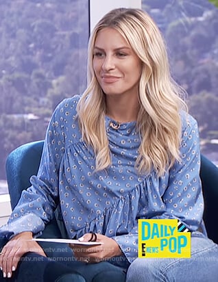Morgan's blue gathered blouse on E! News Daily Pop