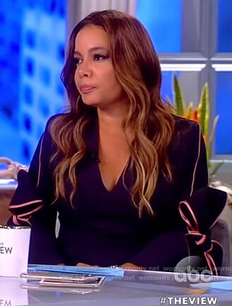Sunny's navy bow sleeve dress on The View
