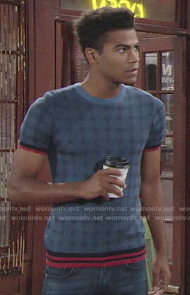 Charlie's blue plaid short sleeve sweater on The Young and the Restless
