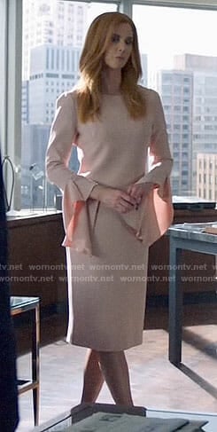 Donna's blush bell sleeve dress on Suits