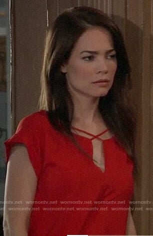 Elizabeth's red criss-cross strap top on General Hospital