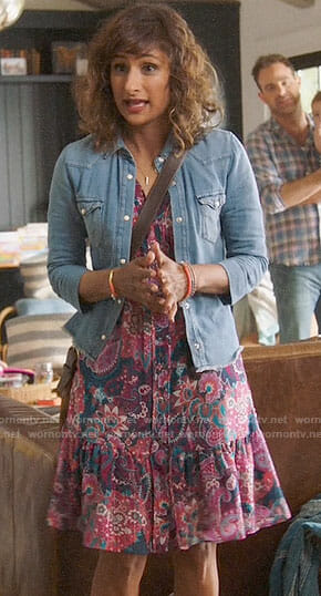 Emet's pink and purple floral dress on I Feel Bad