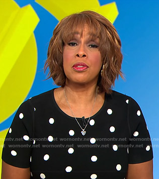 Gayle's black polka dot dress on CBS This Morning