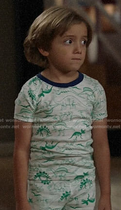 Joe's green dinosaur print pajamas on Modern Family